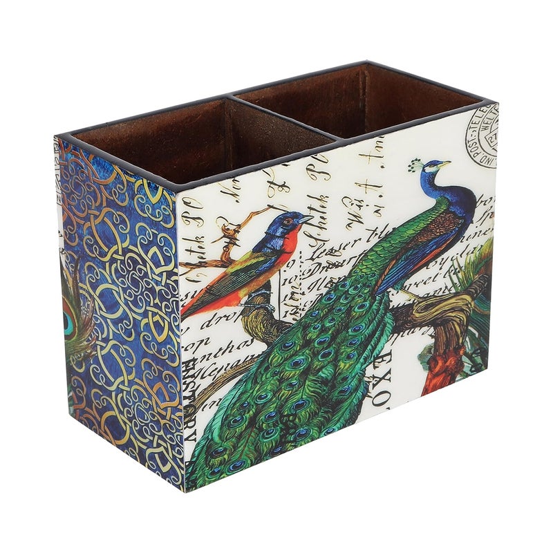 BeFunky BeFunky Designer MDF Wooden Cutlery StandHolder Organizer for Dining Table Kitchen Peacock Design with Special Enamel Coating  - Image 4