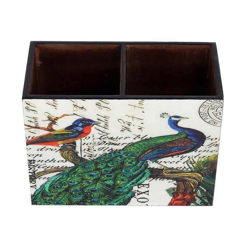 BeFunky BeFunky Designer MDF Wooden Cutlery StandHolder Organizer for Dining Table Kitchen Peacock Design with Special Enamel Coating  - Image 2