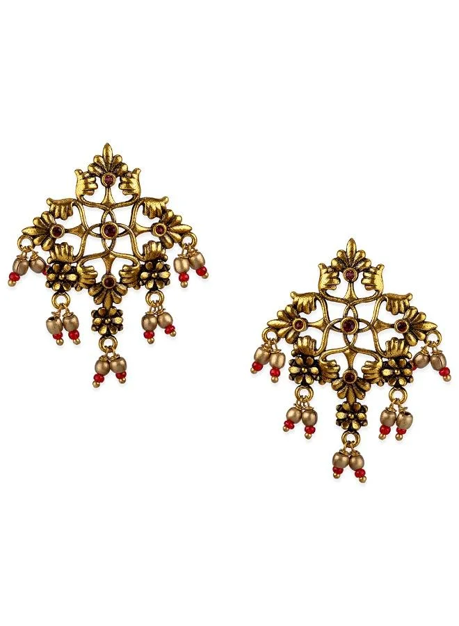 VOYLLA Arabian Nights Antique Oxidized Golden Brass Earrings