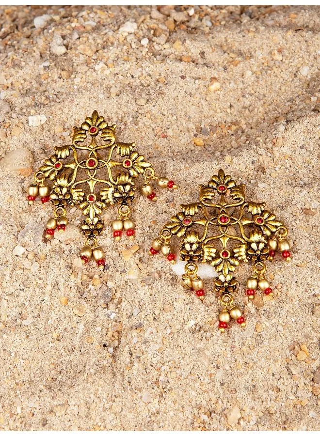 VOYLLA Arabian Nights Antique Oxidized Golden Brass Earrings