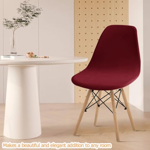 Bifaunvogel Shell Chair Covers Velvet Mid Century Modern Dining Chair Covers Stertch Dining Room Shell Side Chair Slipcovers Lounge Armless Chairs Covers for Kitchen Dining Room Set of 4 Wine Red - Image 3