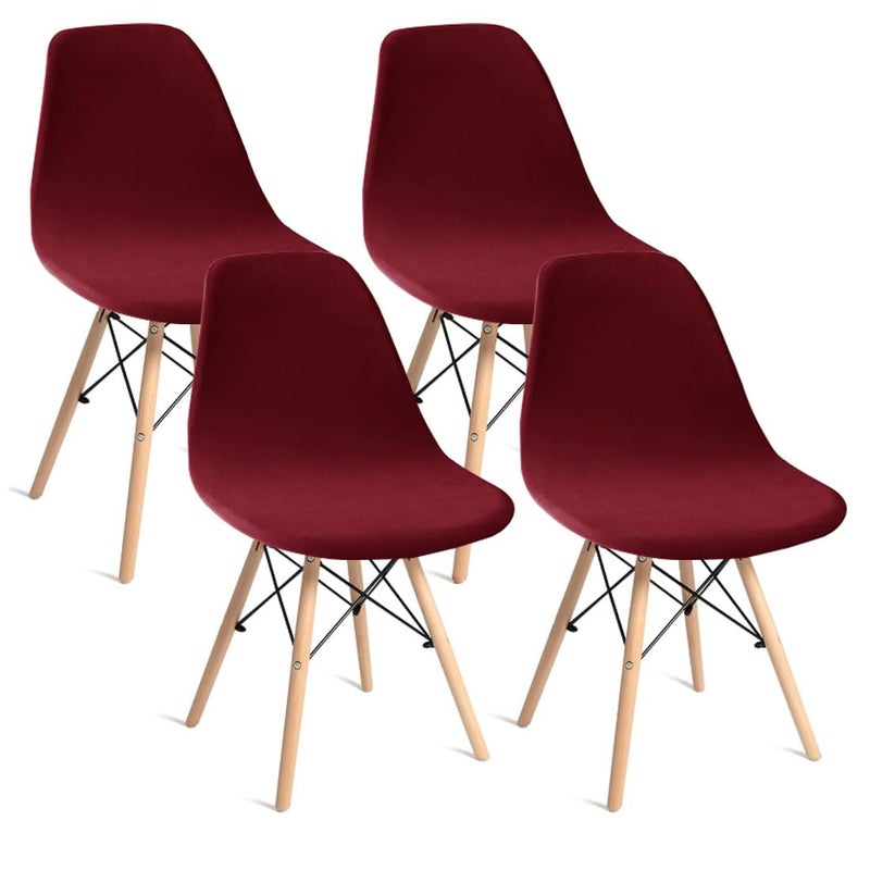 Bifaunvogel Shell Chair Covers Velvet Mid Century Modern Dining Chair Covers Stertch Dining Room Shell Side Chair Slipcovers Lounge Armless Chairs Covers for Kitchen Dining Room Set of 4 Wine Red - Image 2