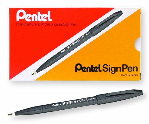 Pentel Arts Sign Pen Touch, Fude Brush Tip, Black Ink , Box of 12 (SES15-NA) - Image 1