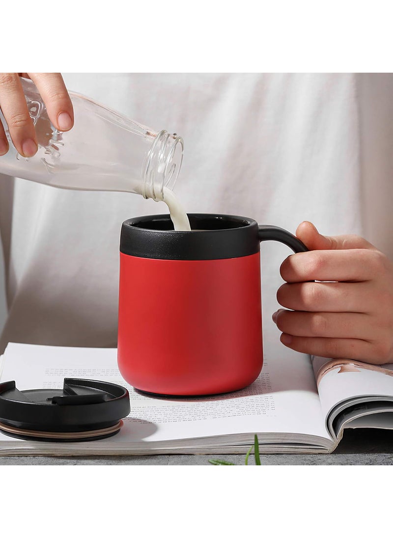 Leeonz Leeonz 350ml Thermos Cup 304 Stainless Steel Insulated Coffee Mug with Handle Thermos Cup for Home Office (Red)  - Image 2