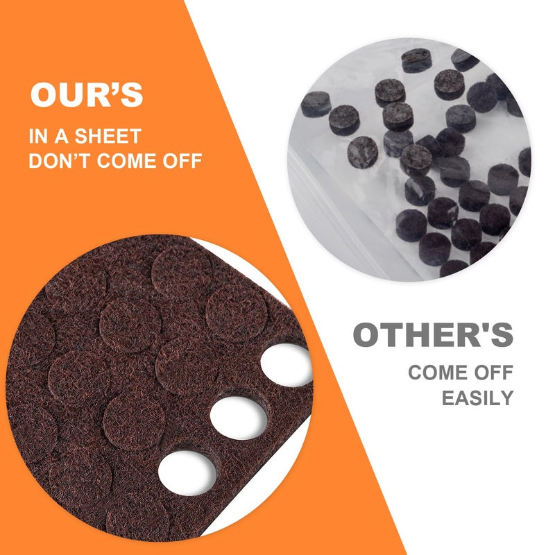 FURNIMATE Felt Cabinet Door Bumpers-Small Felt Pads For Cabinet Doors  Cabinet Bumpers Felt  3/8"" Diameter 100Pcs  3Mm Thick Self Adhesive Brown - Image 3