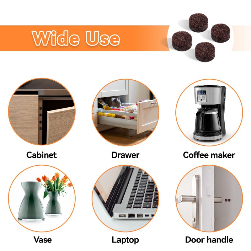 FURNIMATE Felt Cabinet Door Bumpers-Small Felt Pads For Cabinet Doors  Cabinet Bumpers Felt  3/8"" Diameter 100Pcs  3Mm Thick Self Adhesive Brown - Image 5