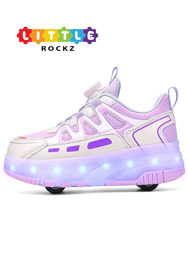 LITTLE ROCKZ Kids Four Wheel Roller Shoes Rechargeable LED Flash Light Sneaker Skate Heelys Shoes Pink  - Image 1