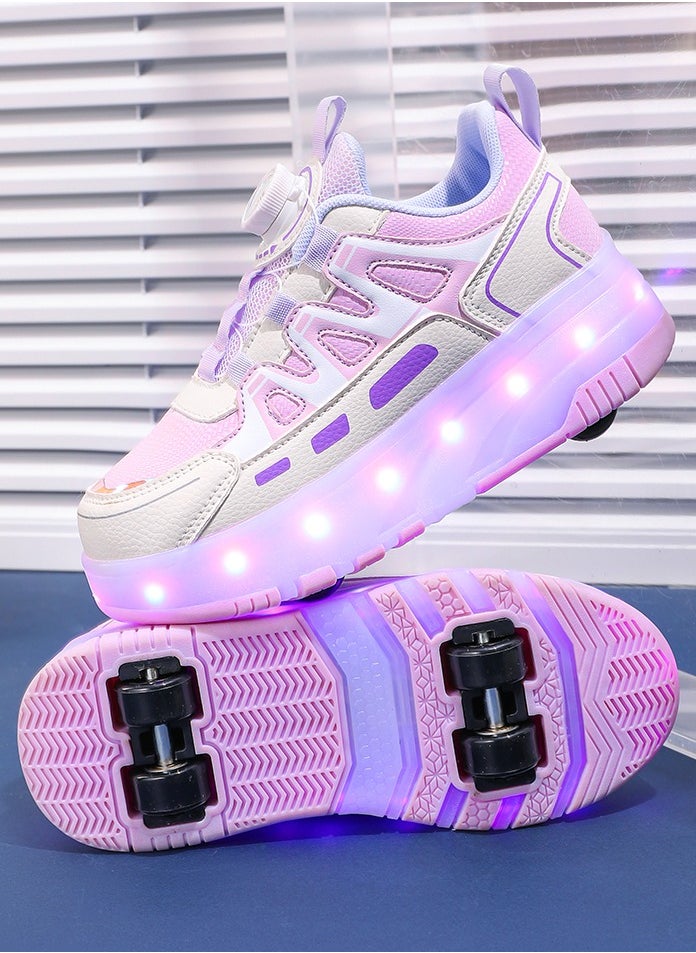 LITTLE ROCKZ Kids Four Wheel Roller Shoes Rechargeable LED Flash Light Sneaker Skate Heelys Shoes Pink  - Image 3