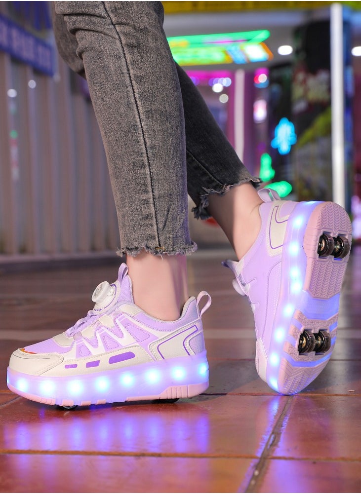 LITTLE ROCKZ Kids Four Wheel Roller Shoes Rechargeable LED Flash Light Sneaker Skate Heelys Shoes Pink  - Image 4