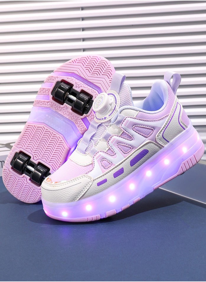 LITTLE ROCKZ Kids Four Wheel Roller Shoes Rechargeable LED Flash Light Sneaker Skate Heelys Shoes Pink  - Image 2