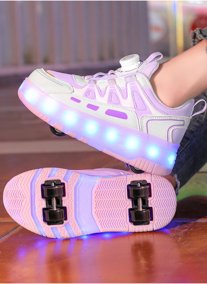 LITTLE ROCKZ Kids Four Wheel Roller Shoes Rechargeable LED Flash Light Sneaker Skate Heelys Shoes Pink  - Image 5