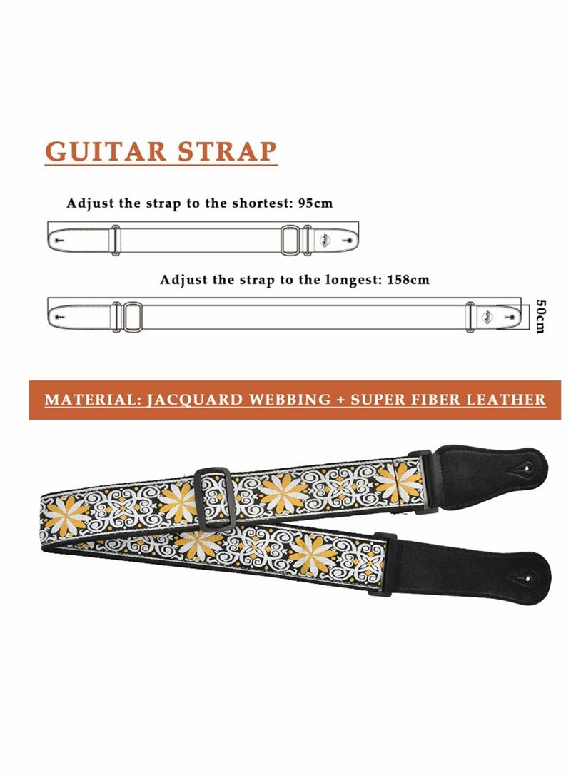 KASTWAVE Embroidery Guitar Strap, Adjustable Guitar Strap/Bass Strap, Cotton Strap for Bass, Electric & Acoustic Guitars (Length 95-158cm, Width 50cm) - Image 2