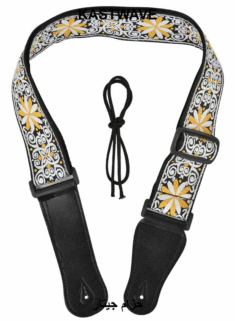 KASTWAVE Embroidery Guitar Strap, Adjustable Guitar Strap/Bass Strap, Cotton Strap for Bass, Electric & Acoustic Guitars (Length 95-158cm, Width 50cm) - Image 1