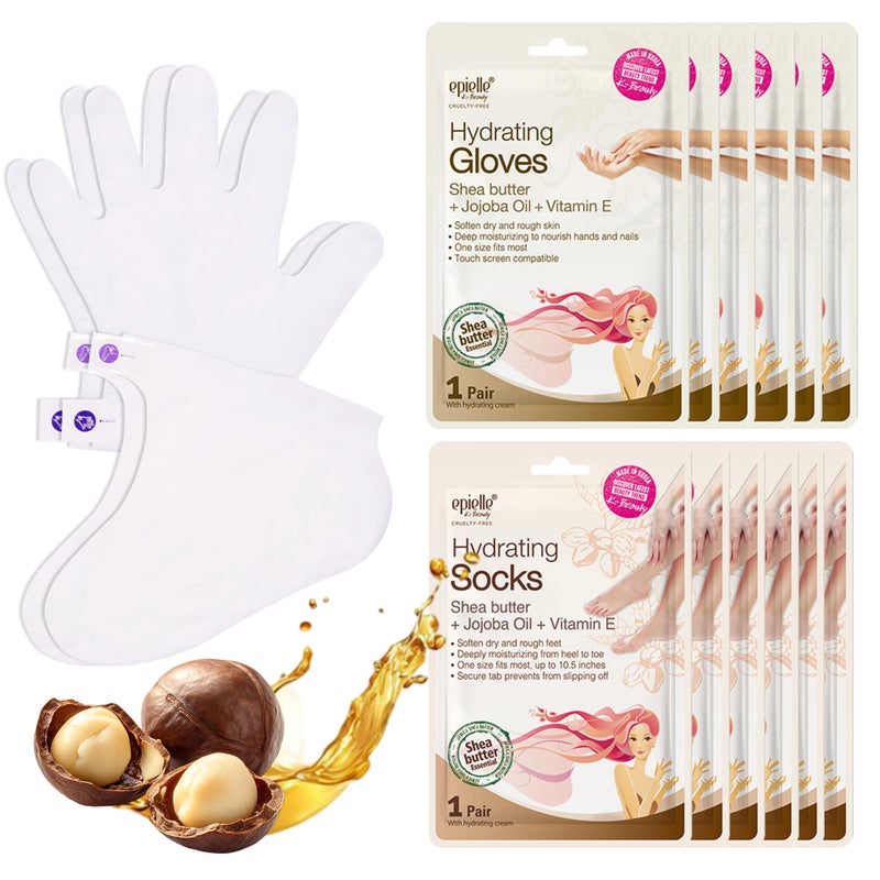Epielle Hydrating Hand & Foot Masks, Relieve and Soften for Dry, Overworked Skin, Self Care Gifts for Women, Spa Kit, Stocking Stuffers, 6 Moisturizing Gloves & 6 Moisturizing Socks - Image 1