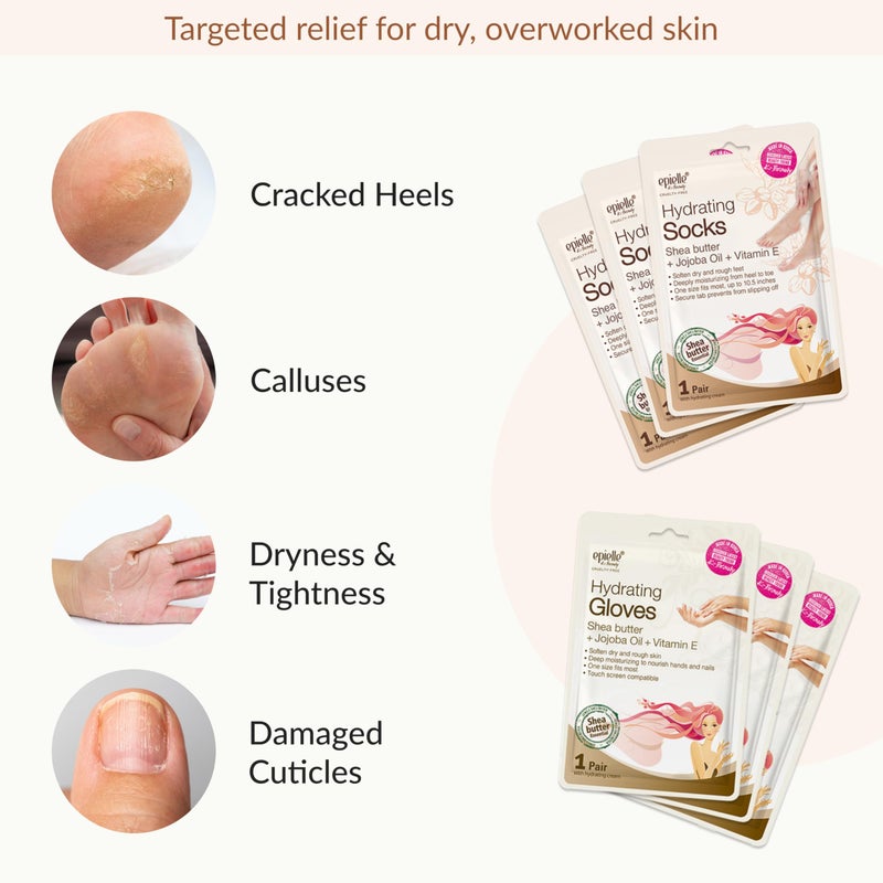 Epielle Hydrating Hand & Foot Masks, Relieve and Soften for Dry, Overworked Skin, Self Care Gifts for Women, Spa Kit, Stocking Stuffers, 6 Moisturizing Gloves & 6 Moisturizing Socks - Image 4