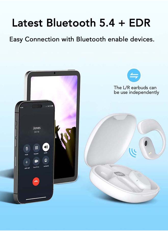 SUBOZZ Open Ear Headphones Wireless Earbuds Bluetooth 5.4, 14.8mm Dynamic Drivers, 20 Hours Sports Earbuds, Headphones Compatible with iPhone & Android, White  - Image 3