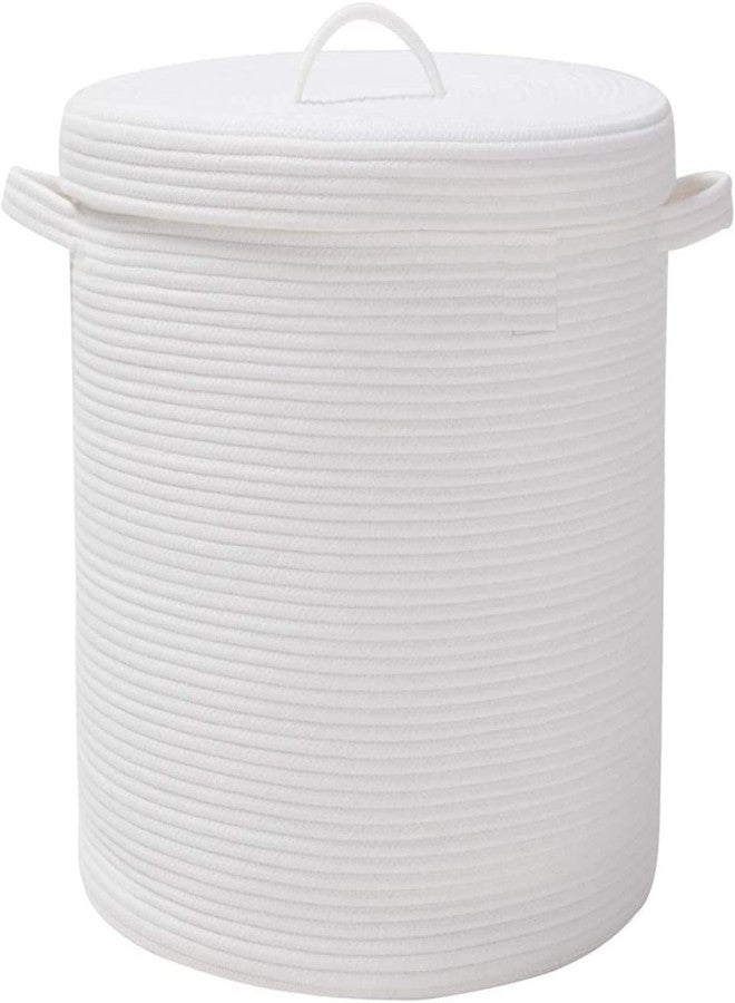 BRISHTl 12" X 12" X 14" Large Storage Basket With Lid, Cotton Rope Storage Baskets, Laundry Hamper, Toy Bin, Toys Blankets Pillows Storage In Living Room Baby Nursery, White Stiches With Cover