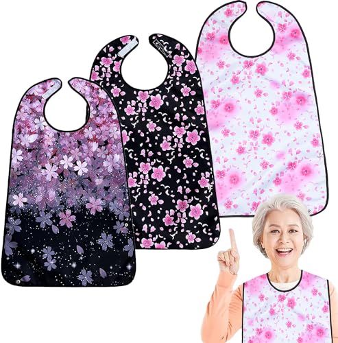 VOPHIA 3 Pack Adult Bibs for Eating Cherry Blossoms Women Bib-Washable Reusable Waterproof Clothing Protector with Detachable Crumb Catcher 29.53"x19.69" - Image 1