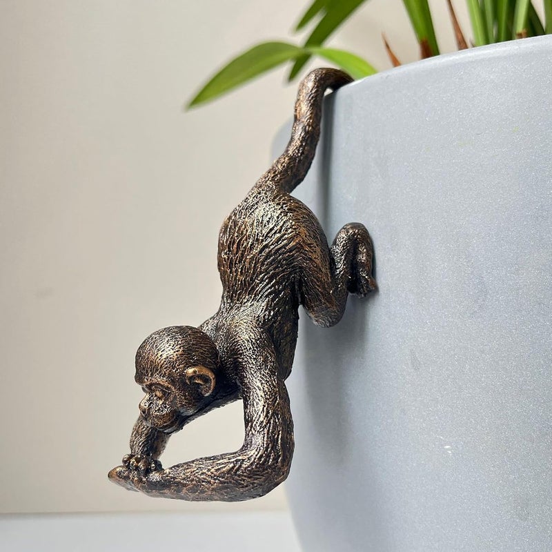 JARPSIRY Funny Hanging Monkey Flower Pot Hugger Figurines Vintage Bronze Resin Animal Statue Planter Pot Decorations for Home Garden Fence Balcony Patio Lawn Yard Ornaments - Image 1