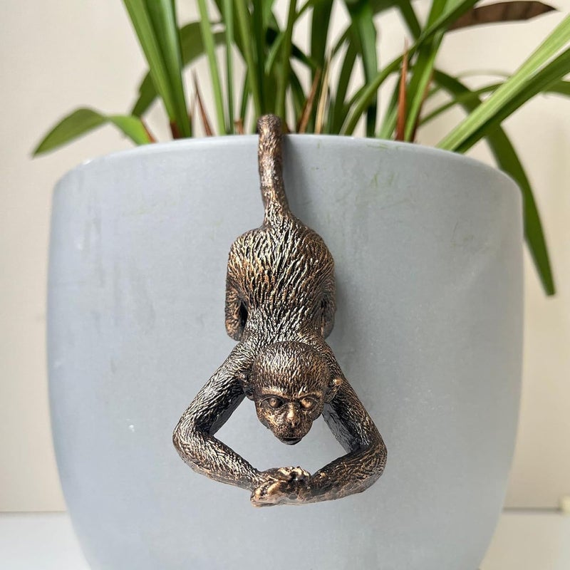 JARPSIRY Funny Hanging Monkey Flower Pot Hugger Figurines Vintage Bronze Resin Animal Statue Planter Pot Decorations for Home Garden Fence Balcony Patio Lawn Yard Ornaments - Image 2