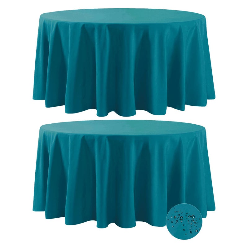 Fokitut 2 Pack Waterproof Round Tablecloth 120 Inch Stain Resistant and Wrinkle Polyester Table Cloth Fabric Table Cover for Kitchen Dining Wedding Party Holiday DinnerCaribbean Blue