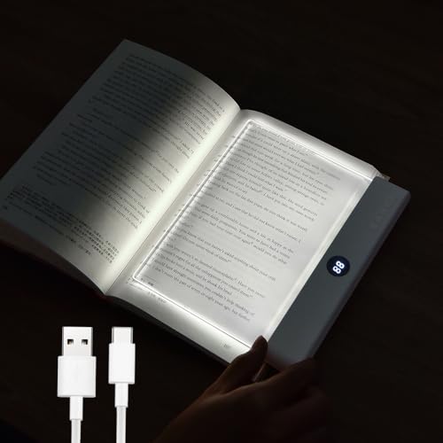 VEEKI Book Light, Rechargeable Clear LED Flat Reading Light with 3 Colors & Timer, Dimmable Panel Plate Lamp Book Full Page Light for Reading in Bed at Night, Funny Gifts for Readers Kids Women Men (White) - Image 1
