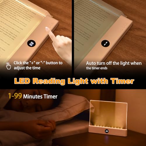 VEEKI Book Light, Rechargeable Clear LED Flat Reading Light with 3 Colors & Timer, Dimmable Panel Plate Lamp Book Full Page Light for Reading in Bed at Night, Funny Gifts for Readers Kids Women Men (White) - Image 4
