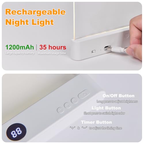 VEEKI Book Light, Rechargeable Clear LED Flat Reading Light with 3 Colors & Timer, Dimmable Panel Plate Lamp Book Full Page Light for Reading in Bed at Night, Funny Gifts for Readers Kids Women Men (White) - Image 5