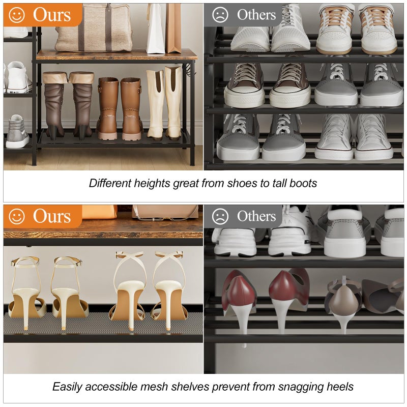 Katrawu Shoe Rack Bench Storage Organizer for entryway,6-Tier Industrial Free Standing Shoe and Boot Racks with Seat,Entrance Shoe Rack Organizer Shelves for High Heels,Hallways, Closets,Brown,48.7in - Image 5