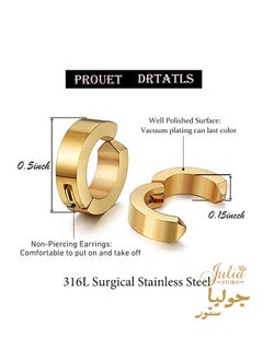 Julia Store 18K Gold Plated Stainless Steel Men Women Clip On Earrings Hoop Huggie Non-Piercing By Julia Store  - Image 3