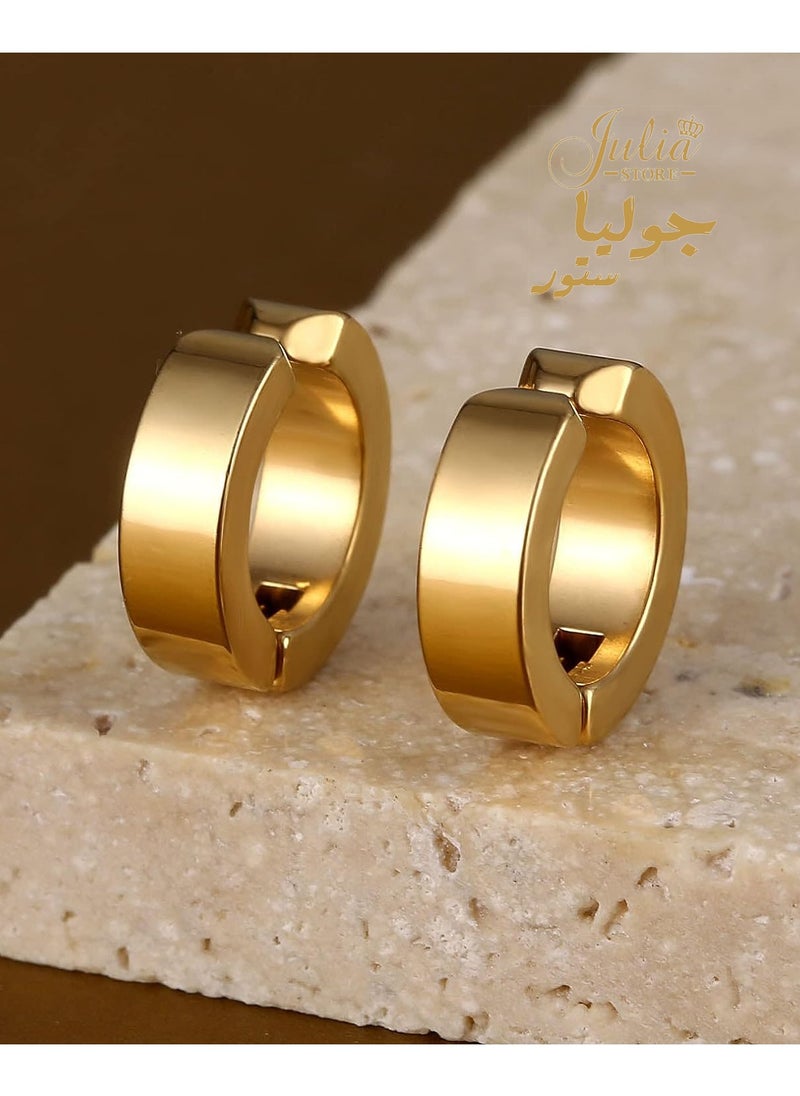 Julia Store 18K Gold Plated Stainless Steel Men Women Clip On Earrings Hoop Huggie Non-Piercing By Julia Store  - Image 1