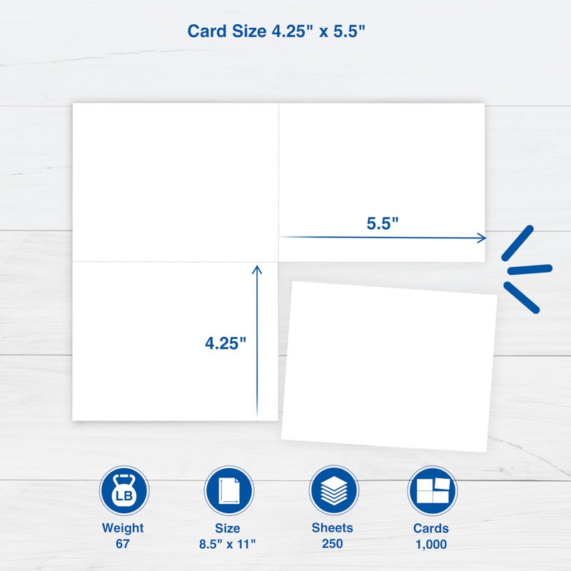 PrintWorks Blank Printable Postcards for Mailing & Printing - 1000 Cards (4.25" x 5.5" Post Card Size) - 4 per Sheet - 250 Sheets (8.5â€ x 11â€) - Made in the USA - No Envelope Needed - White (04299) - Image 2