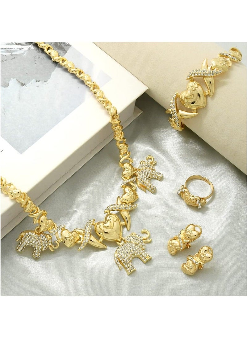 Captaintech Women Jewelry Necklace Set, Bridesmaid Jewelry Set for Wedding, 18K Gold Plated Bride Bridesmaid Fashion Rhinestone Wedding Jewelry, for Bridesmaids Bridal Party Prom (Elephant) - Image 2