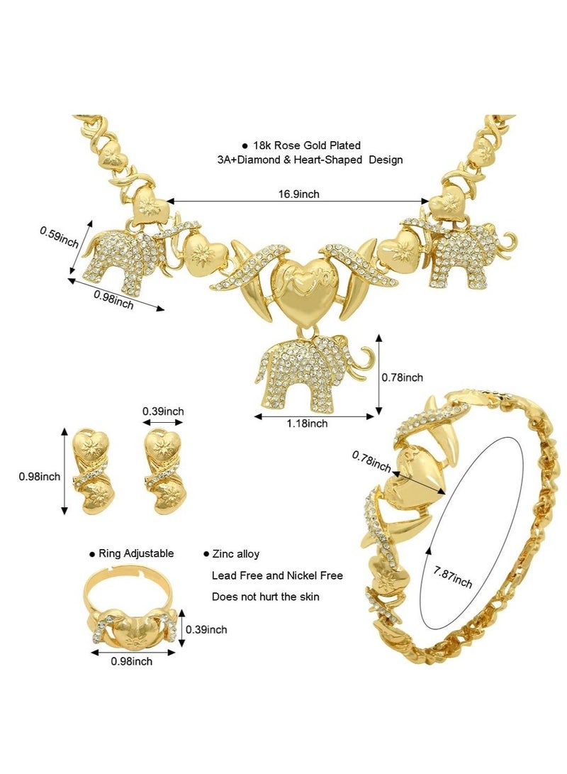 Captaintech Women Jewelry Necklace Set, Bridesmaid Jewelry Set for Wedding, 18K Gold Plated Bride Bridesmaid Fashion Rhinestone Wedding Jewelry, for Bridesmaids Bridal Party Prom (Elephant) - Image 3
