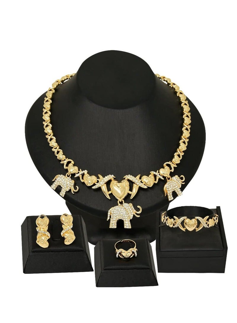 Captaintech Women Jewelry Necklace Set, Bridesmaid Jewelry Set for Wedding, 18K Gold Plated Bride Bridesmaid Fashion Rhinestone Wedding Jewelry, for Bridesmaids Bridal Party Prom (Elephant) - Image 4