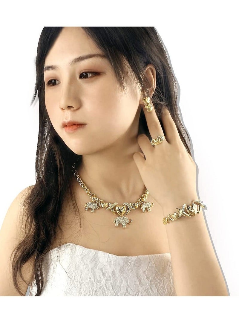 Captaintech Women Jewelry Necklace Set, Bridesmaid Jewelry Set for Wedding, 18K Gold Plated Bride Bridesmaid Fashion Rhinestone Wedding Jewelry, for Bridesmaids Bridal Party Prom (Elephant) - Image 5