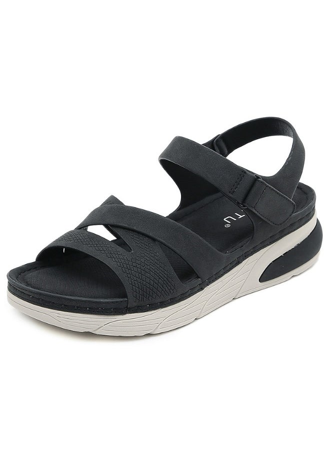 SIKETU Women Summer Fashion Wedge Shoes Sandals Comfortable Ladies Beach Sandals Hook Loop Leisure Shoes  - Image 1