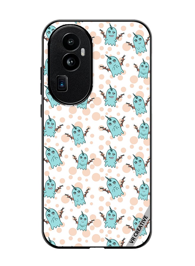 VR CREATIVE Protective Case Cover For Oppo Reno 10 Pro Plus White Background, Pattern Cute Blue Monsters, Emotions Stickers Design Multicolour - Image 1