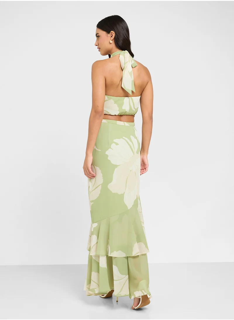 بريتي لافيش Floral Print Keyhole Neck  Maxi Dress