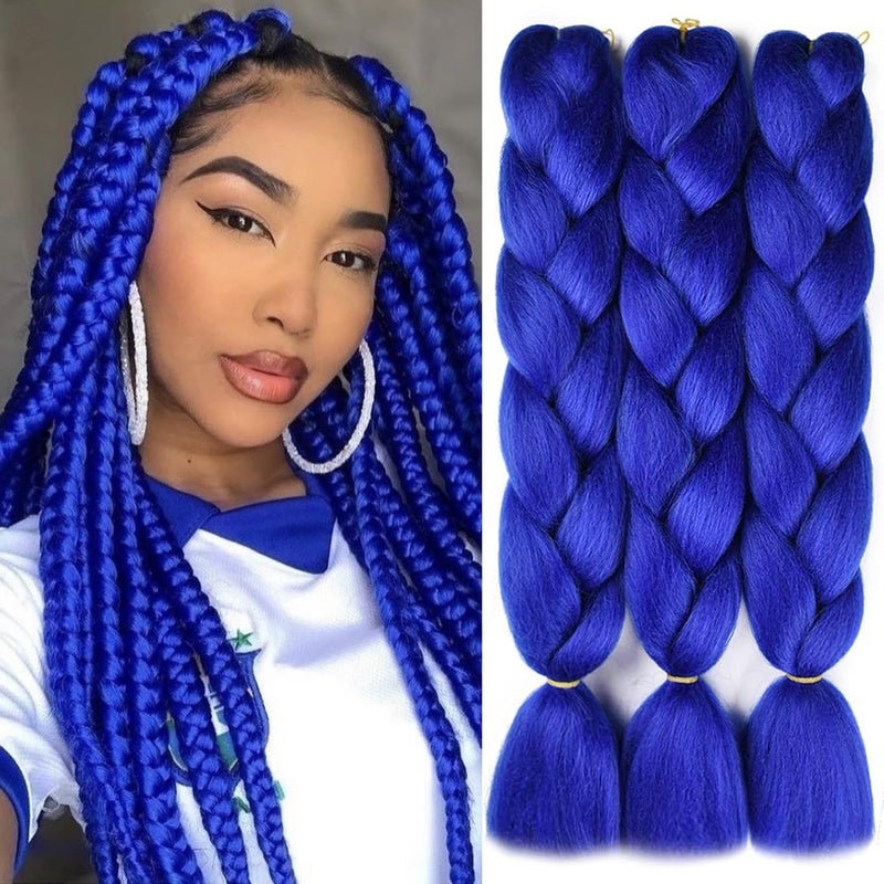 SuCoo Jumbo Braiding Hair Extension Synthetic Kanekalon High Temperature Fiber Crochet Twist Braids Hair With Small Free Gifts 24inch 3pcslotRoyal Blue