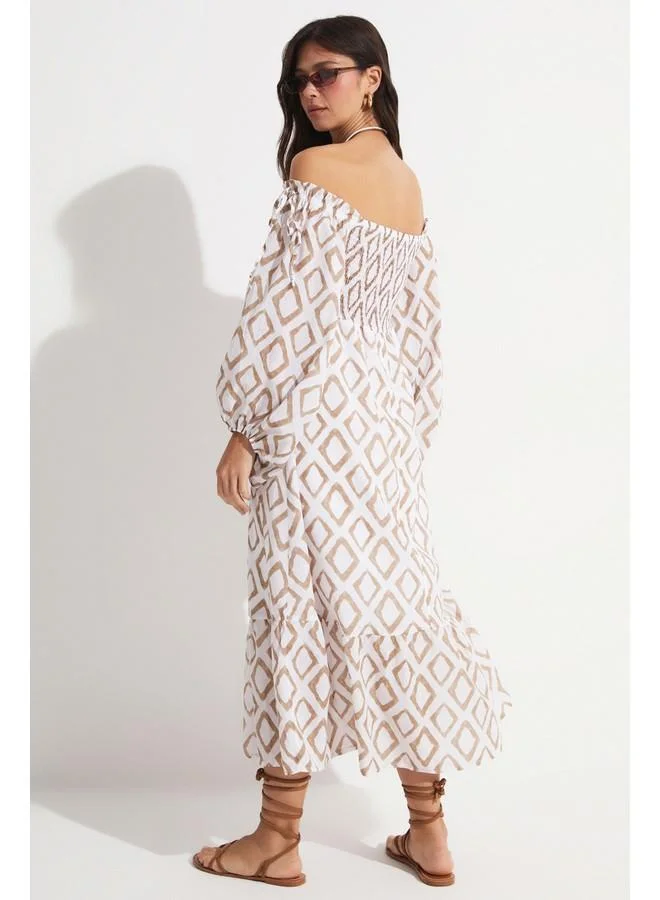JUNE Geometric Off-Shoulder Dress