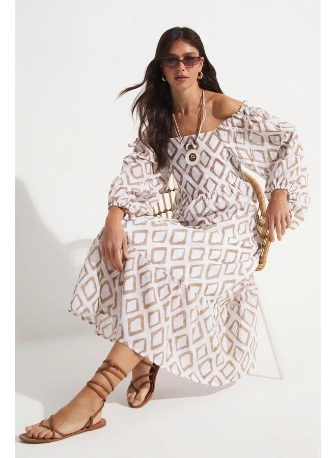 JUNE Geometric Off-Shoulder Dress