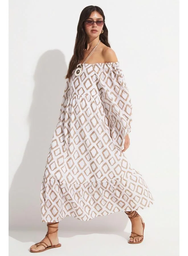 JUNE Geometric Off-Shoulder Dress