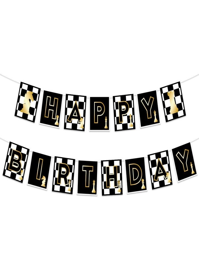 Balterever Chess Happy Birthday Banner - Funny Board Game Party Decorations for Chess Lovers - Checkered Black Decor - Image 1