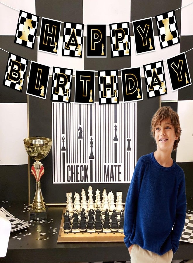 Balterever Chess Happy Birthday Banner - Funny Board Game Party Decorations for Chess Lovers - Checkered Black Decor - Image 4