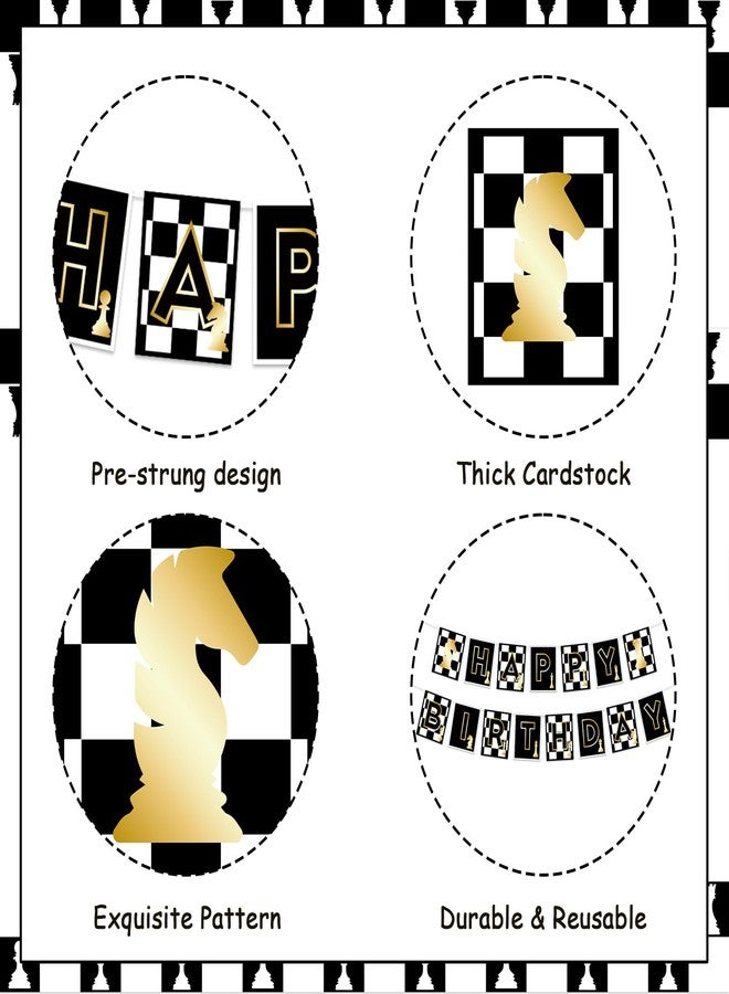 Balterever Chess Happy Birthday Banner - Funny Board Game Party Decorations for Chess Lovers - Checkered Black Decor - Image 5
