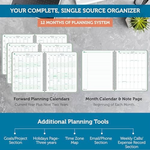 Planner Pad Spiral Bound January-December 2025/ Calendar Year 6 3/4" x 8 1/2" Medium 3-Tier Funnel Down 12 Month Organizer, Greenish Grey Cover/Soft Green Ink - Image 4