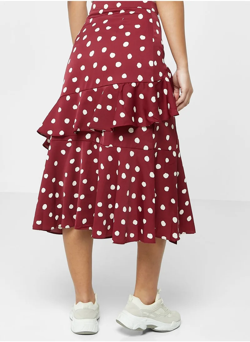 Ginger Polka Dot Midi Skirt with Frills