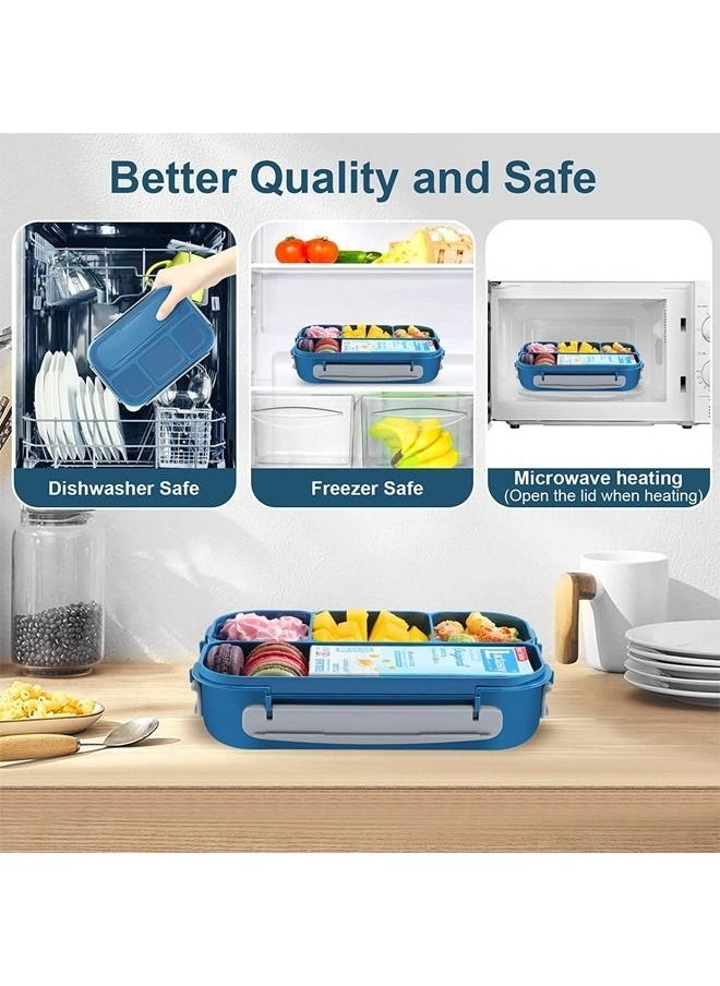 MIXDE - 1300ML 4 Compartment Bento Lunch Box for Kids and Adults, BPA Free (Blue) - Image 1
