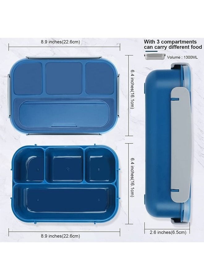 MIXDE - 1300ML 4 Compartment Bento Lunch Box for Kids and Adults, BPA Free (Blue) - Image 1
